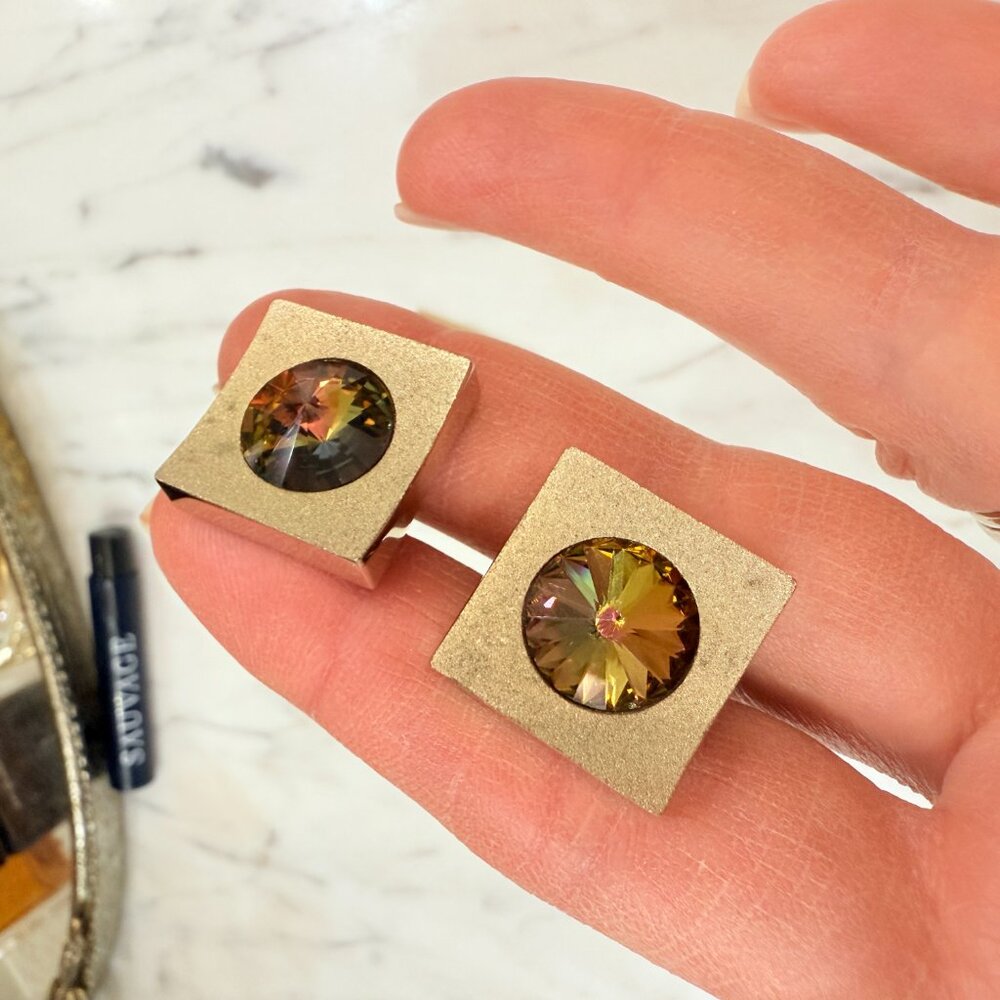 VTG Dante Multi color Gold Rivoli Cuff Links & Tie Tack - Picture 6 of 11